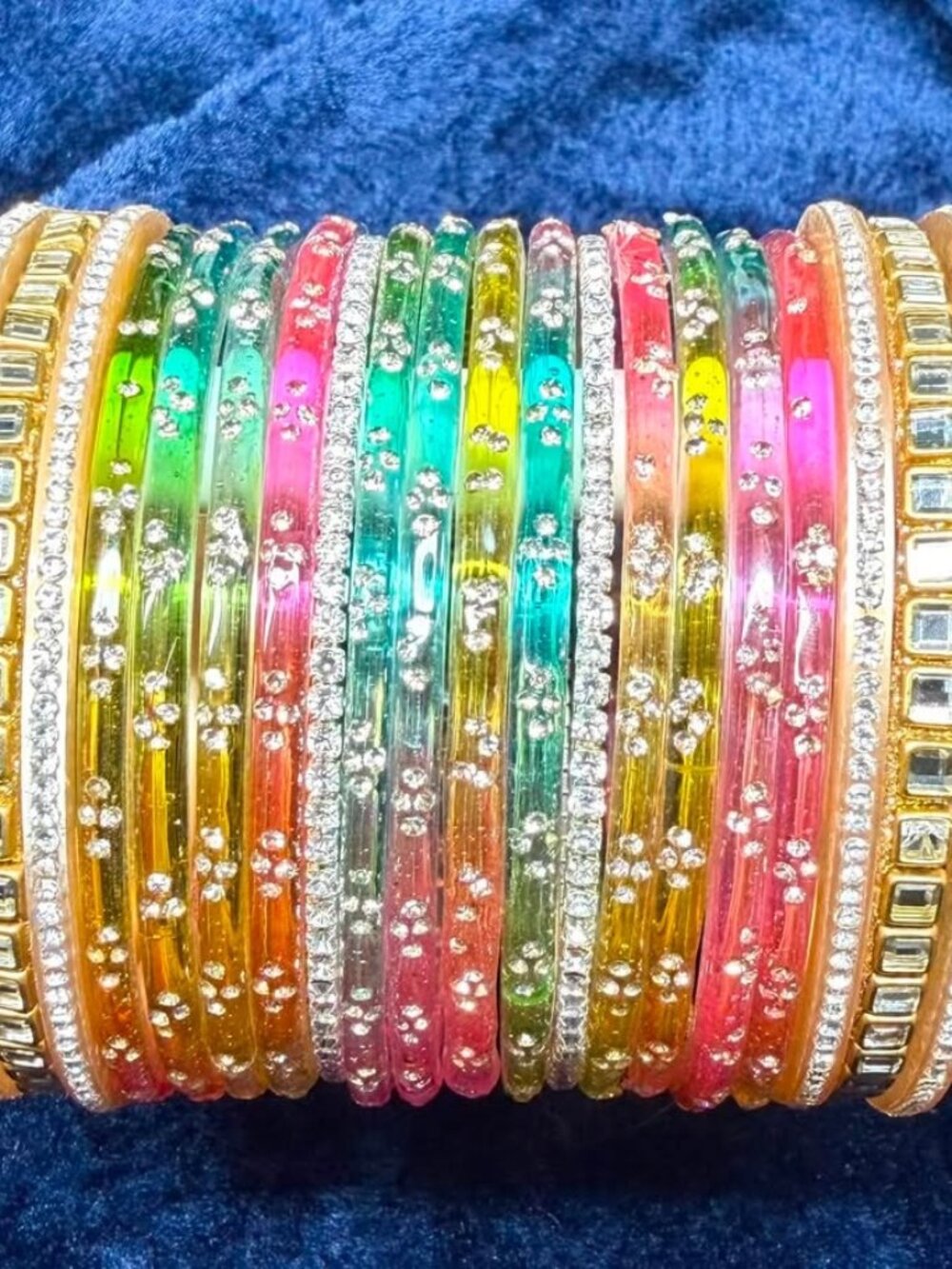Rainbow Rhinestone Bangle Bracelet Set, Colorful Stackable Crystal Party Wear Je